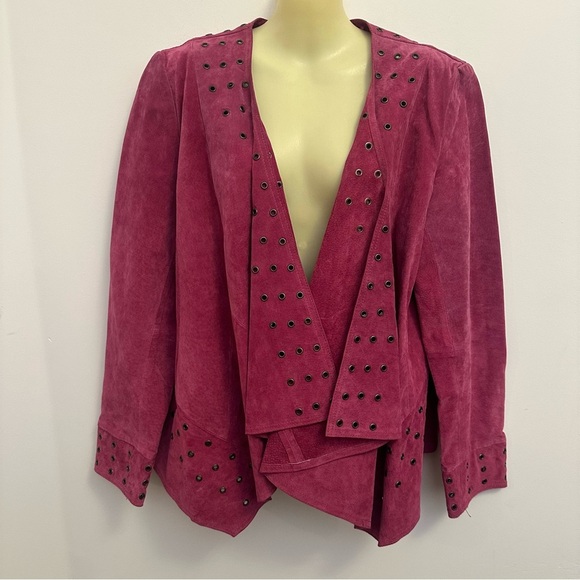 Bagatelle Pink Studded Suede Leather Jacket - Picture 1 of 13